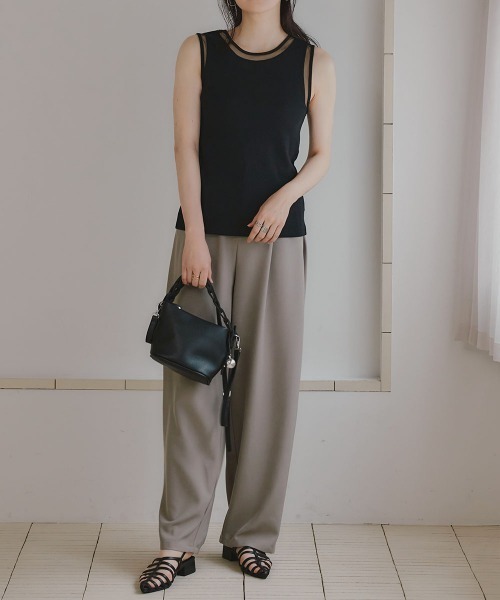 slattgir(スラットジール)の「高身長 ポイントシアータンクトップ(トールサイズ)Essenave(Tシャツ/カットソー・レディース・オフホワイト/ブラック・TM/TL/TLL/T3L/T4L/T5L)」の4枚目の写真