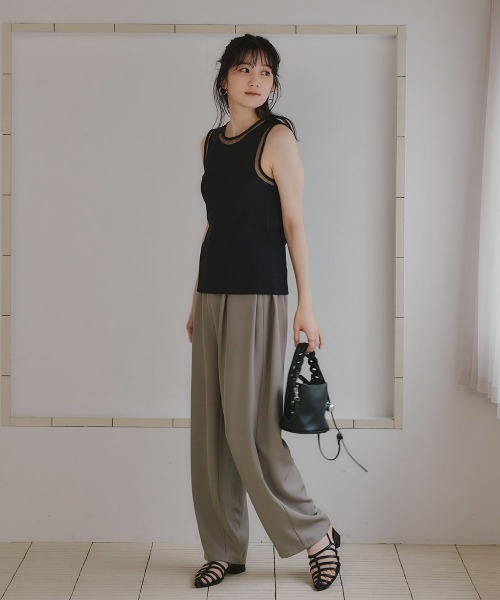 slattgir(スラットジール)の「高身長 ポイントシアータンクトップ(トールサイズ)Essenave(Tシャツ/カットソー・レディース・オフホワイト/ブラック・TM/TL/TLL/T3L/T4L/T5L)」の6枚目の写真