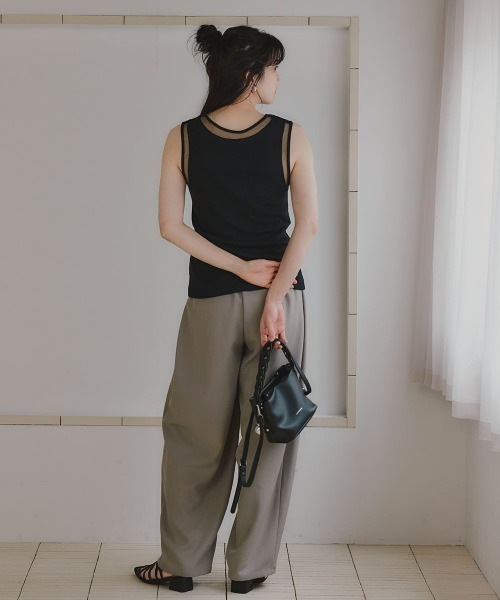 slattgir(スラットジール)の「高身長 ポイントシアータンクトップ(トールサイズ)Essenave(Tシャツ/カットソー・レディース・オフホワイト/ブラック・TM/TL/TLL/T3L/T4L/T5L)」の7枚目の写真