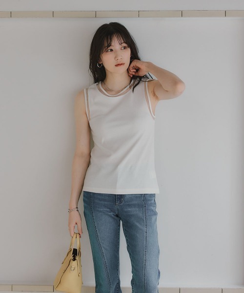 slattgir(スラットジール)の「高身長 ポイントシアータンクトップ(トールサイズ)Essenave(Tシャツ/カットソー・レディース・オフホワイト/ブラック・TM/TL/TLL/T3L/T4L/T5L)」の8枚目の写真