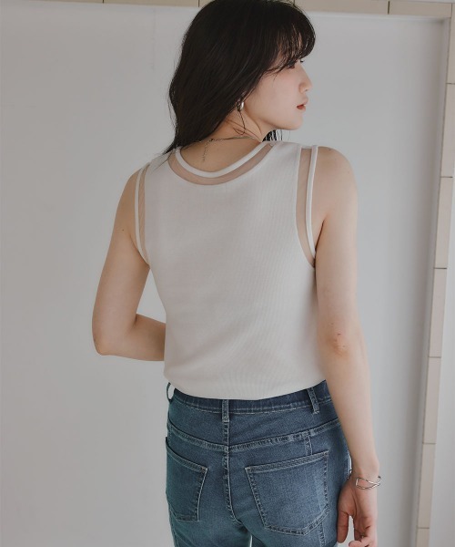 slattgir(スラットジール)の「高身長 ポイントシアータンクトップ(トールサイズ)Essenave(Tシャツ/カットソー・レディース・オフホワイト/ブラック・TM/TL/TLL/T3L/T4L/T5L)」の10枚目の写真