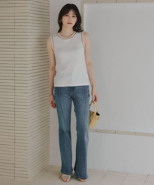 slattgir(スラットジール)の「高身長 ポイントシアータンクトップ(トールサイズ)Essenave(Tシャツ/カットソー・レディース・オフホワイト/ブラック・TM/TL/TLL/T3L/T4L/T5L)」の14枚目の写真