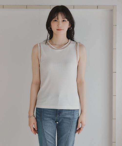slattgir(スラットジール)の「高身長 ポイントシアータンクトップ(トールサイズ)Essenave(Tシャツ/カットソー・レディース・オフホワイト/ブラック・TM/TL/TLL/T3L/T4L/T5L)」の15枚目の写真