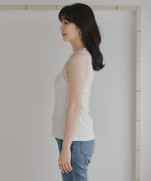 slattgir(スラットジール)の「高身長 ポイントシアータンクトップ(トールサイズ)Essenave(Tシャツ/カットソー・レディース・オフホワイト/ブラック・TM/TL/TLL/T3L/T4L/T5L)」の16枚目の写真