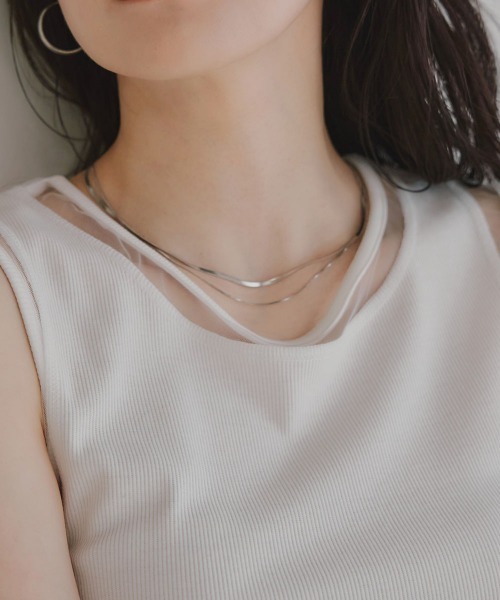 slattgir(スラットジール)の「高身長 ポイントシアータンクトップ(トールサイズ)Essenave(Tシャツ/カットソー・レディース・オフホワイト/ブラック・TM/TL/TLL/T3L/T4L/T5L)」の18枚目の写真