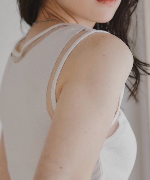 slattgir(スラットジール)の「高身長 ポイントシアータンクトップ(トールサイズ)Essenave(Tシャツ/カットソー・レディース・オフホワイト/ブラック・TM/TL/TLL/T3L/T4L/T5L)」の20枚目の写真