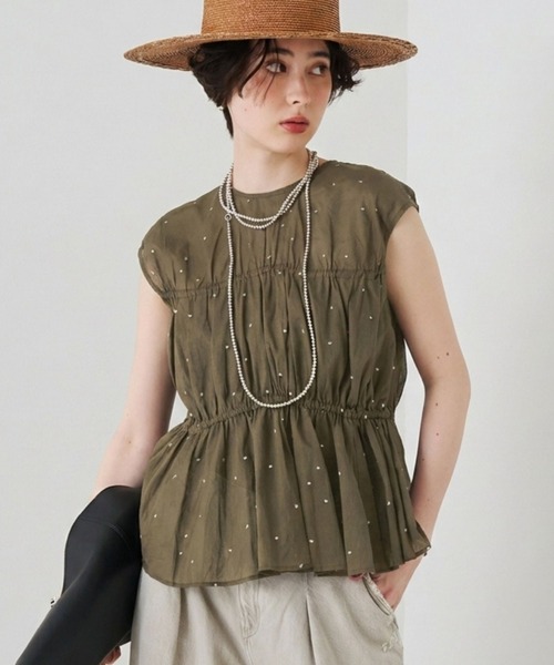 Rouge vif Anna(ルージュヴィフアンナ)の「【セットアップ対応】インドドット刺繍ペプラムブラウス(シャツ/ブラウス・レディース・ブラウン/ブラック/ブラウン系その他・フリー)」の4枚目の写真