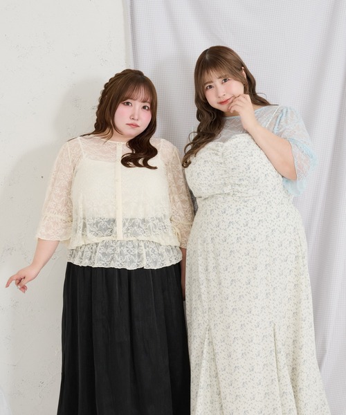 Louiosy（ルオシー）の「【Louiosy】【大きいサイズ】2wayレーストップス（シャツ/ブラウス・レディース・ブラック/ライトブルー/アイボリー・3L/4L/X-LARGE）」の6枚目の写真