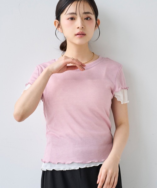 mil(ミル)の「ダブルレイヤードTシャツ【587278】(Tシャツ/カットソー・レディース・ピンク/ライム・ONE SIZE)」の19枚目の写真