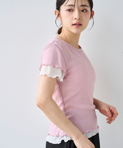 mil(ミル)の「ダブルレイヤードTシャツ【587278】(Tシャツ/カットソー・レディース・ピンク/ライム・ONE SIZE)」の20枚目の写真