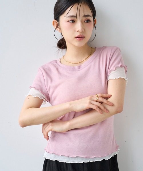 mil(ミル)の「ダブルレイヤードTシャツ【587278】(Tシャツ/カットソー・レディース・ピンク/ライム・ONE SIZE)」の21枚目の写真