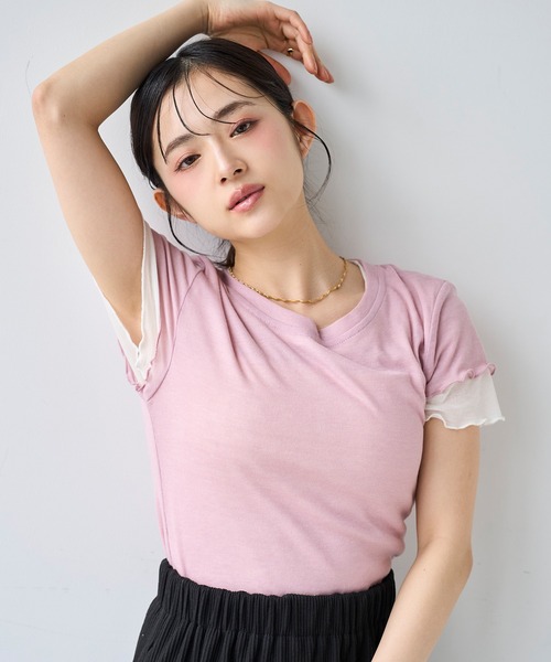 mil(ミル)の「ダブルレイヤードTシャツ【587278】(Tシャツ/カットソー・レディース・ピンク/ライム・ONE SIZE)」の16枚目の写真
