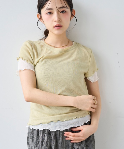 mil(ミル)の「ダブルレイヤードTシャツ【587278】(Tシャツ/カットソー・レディース・ピンク/ライム・ONE SIZE)」の9枚目の写真