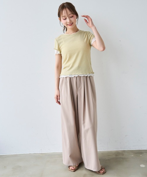 mil(ミル)の「ダブルレイヤードTシャツ【587278】(Tシャツ/カットソー・レディース・ピンク/ライム・ONE SIZE)」の4枚目の写真