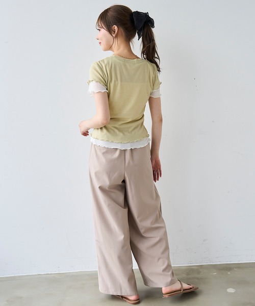 mil(ミル)の「ダブルレイヤードTシャツ【587278】(Tシャツ/カットソー・レディース・ピンク/ライム・ONE SIZE)」の6枚目の写真