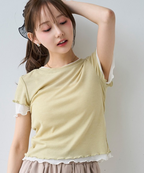 mil(ミル)の「ダブルレイヤードTシャツ【587278】(Tシャツ/カットソー・レディース・ピンク/ライム・ONE SIZE)」の3枚目の写真