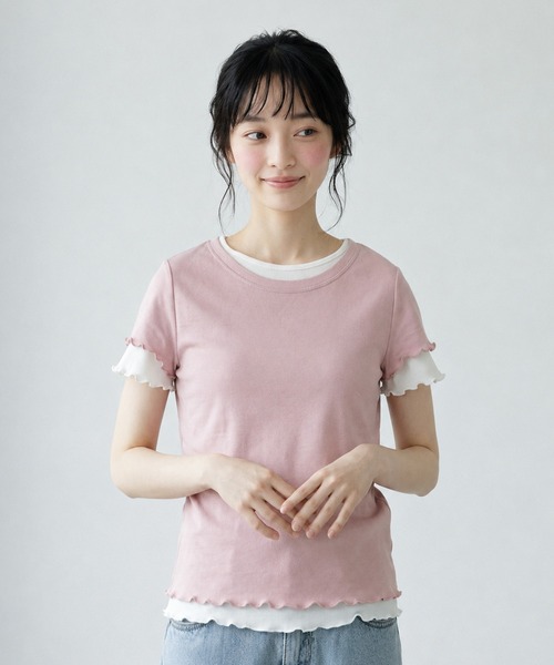 mil(ミル)の「ダブルレイヤードTシャツ【587278】(Tシャツ/カットソー・レディース・ピンク/ライム・ONE SIZE)」の22枚目の写真