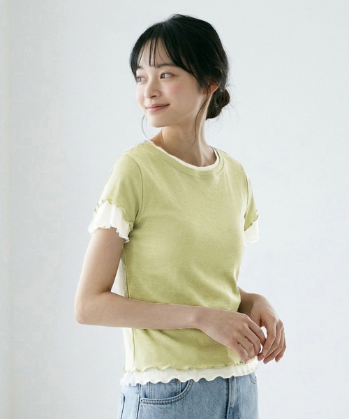 mil(ミル)の「ダブルレイヤードTシャツ【587278】(Tシャツ/カットソー・レディース・ピンク/ライム・ONE SIZE)」の7枚目の写真
