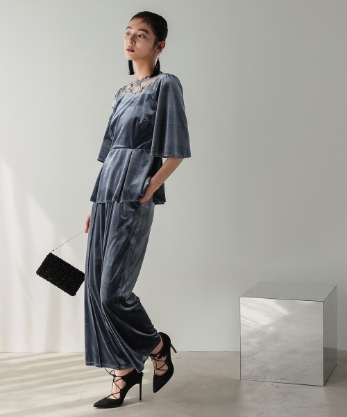 Callarus（カラルス）の「【お呼ばれ・よそいき・結婚式・パーティー・オケージョンドレス】アシメレースデザインベロアブラウスパンツセットアップドレス〔Callarus〕（パンツドレス・レディース・グレー/ブラウン・3L/M/LL/L）」の18枚目の写真