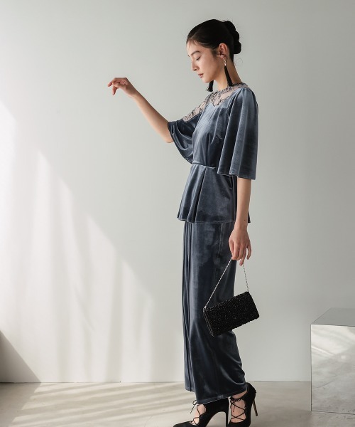 Callarus（カラルス）の「【お呼ばれ・よそいき・結婚式・パーティー・オケージョンドレス】アシメレースデザインベロアブラウスパンツセットアップドレス〔Callarus〕（パンツドレス・レディース・グレー/ブラウン・3L/M/LL/L）」の19枚目の写真