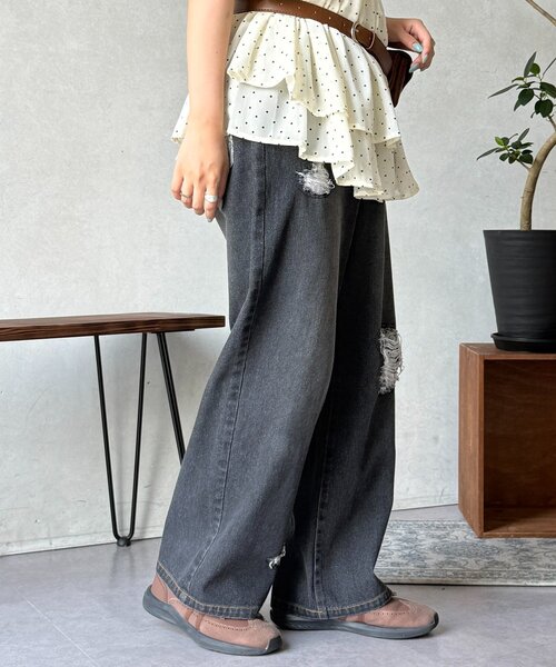 CPCM(シーピーシーエム)の「ダメージレースデニムパンツ(その他パンツ・レディース・ネイビー/サックスブルー/ブラック・PS/FREE)」の7枚目の写真