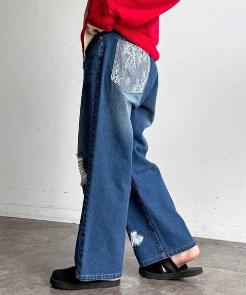 CPCM(シーピーシーエム)の「ダメージレースデニムパンツ(その他パンツ・レディース・ネイビー/サックスブルー/ブラック・PS/FREE)」の9枚目の写真