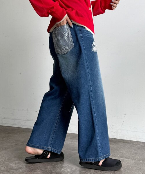 CPCM(シーピーシーエム)の「ダメージレースデニムパンツ(その他パンツ・レディース・ネイビー/サックスブルー/ブラック・PS/FREE)」の11枚目の写真