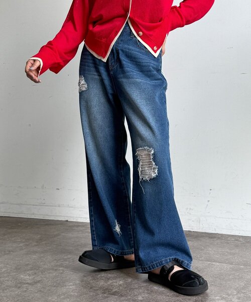 CPCM(シーピーシーエム)の「ダメージレースデニムパンツ(その他パンツ・レディース・ネイビー/サックスブルー/ブラック・PS/FREE)」の12枚目の写真