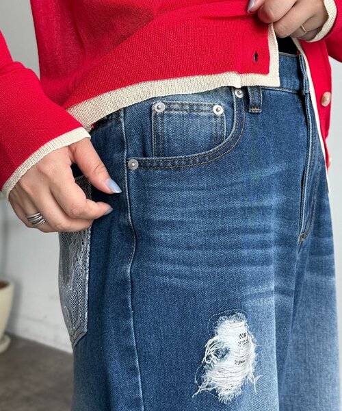 CPCM(シーピーシーエム)の「ダメージレースデニムパンツ(その他パンツ・レディース・ネイビー/サックスブルー/ブラック・PS/FREE)」の15枚目の写真