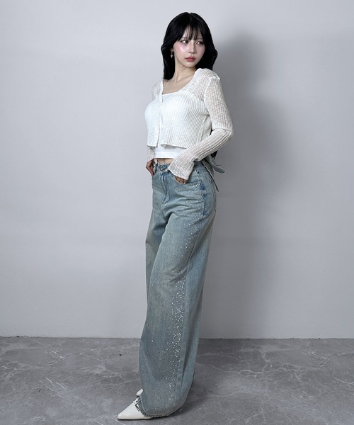 FOLLOWIN(フォロウィン)の「【5COLOR】シアーリブVネックショートカーディガン(カーディガン/ボレロ・レディース・グレー/ホワイト/ブラック/ブルー/アイボリー・FREE)」の10枚目の写真
