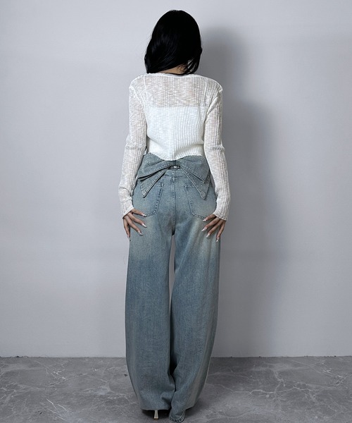 FOLLOWIN(フォロウィン)の「【5COLOR】シアーリブVネックショートカーディガン(カーディガン/ボレロ・レディース・グレー/ホワイト/ブラック/ブルー/アイボリー・FREE)」の11枚目の写真