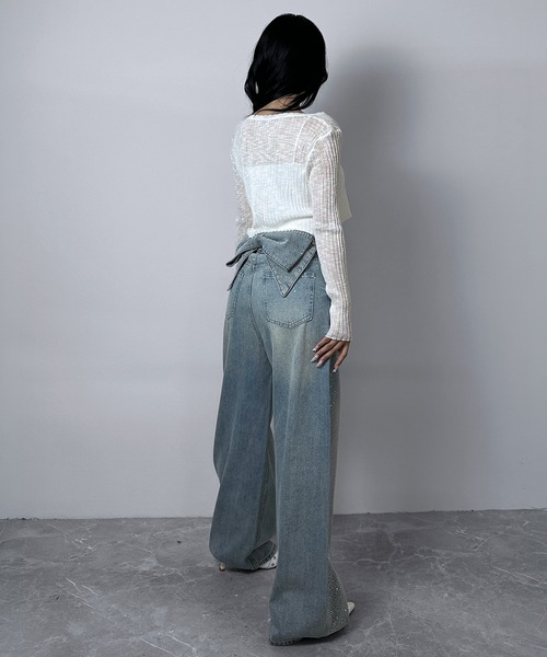 FOLLOWIN(フォロウィン)の「【5COLOR】シアーリブVネックショートカーディガン(カーディガン/ボレロ・レディース・グレー/ホワイト/ブラック/ブルー/アイボリー・FREE)」の12枚目の写真