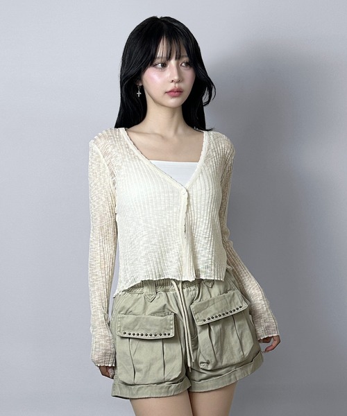 FOLLOWIN(フォロウィン)の「【5COLOR】シアーリブVネックショートカーディガン(カーディガン/ボレロ・レディース・グレー/ホワイト/ブラック/ブルー/アイボリー・FREE)」の20枚目の写真