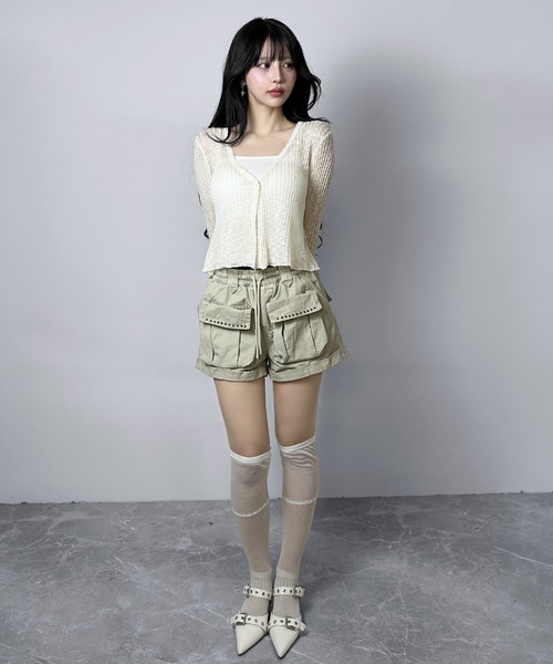 FOLLOWIN(フォロウィン)の「【5COLOR】シアーリブVネックショートカーディガン(カーディガン/ボレロ・レディース・グレー/ホワイト/ブラック/ブルー/アイボリー・FREE)」の17枚目の写真
