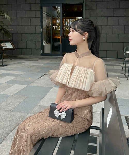 Leja(レジャ)の「【LEJA】オーガンジーフリルボレロスパンコールマーメイドワンピースドレス2点セット美脚効果結婚式 パーティードレス 成人式 二次会 同窓会 お呼ばれ オケージョン 20代 30代(ドレス・レディース・モカ/ブラック・SMALL/MEDIUM)」の21枚目の写真