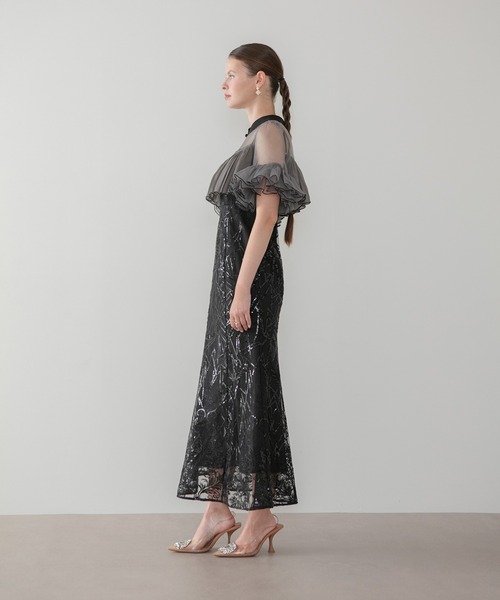 Leja(レジャ)の「【LEJA】オーガンジーフリルボレロスパンコールマーメイドワンピースドレス2点セット美脚効果結婚式 パーティードレス 成人式 二次会 同窓会 お呼ばれ オケージョン 20代 30代(ドレス・レディース・モカ/ブラック・SMALL/MEDIUM)」の8枚目の写真