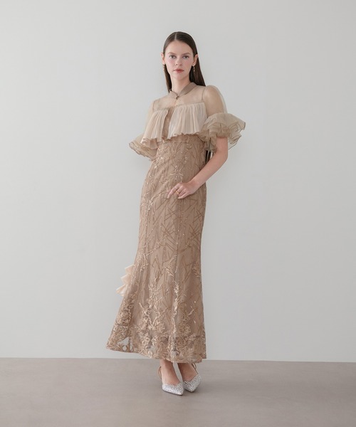 Leja(レジャ)の「【LEJA】オーガンジーフリルボレロスパンコールマーメイドワンピースドレス2点セット美脚効果結婚式 パーティードレス 成人式 二次会 同窓会 お呼ばれ オケージョン 20代 30代(ドレス・レディース・モカ/ブラック・SMALL/MEDIUM)」の17枚目の写真