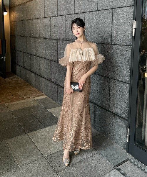 Leja(レジャ)の「【LEJA】オーガンジーフリルボレロスパンコールマーメイドワンピースドレス2点セット美脚効果結婚式 パーティードレス 成人式 二次会 同窓会 お呼ばれ オケージョン 20代 30代(ドレス・レディース・モカ/ブラック・SMALL/MEDIUM)」の20枚目の写真
