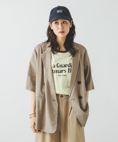 GLOBAL WORK（グローバルワーク）の「リネンレーヨンダブルジャケット半袖/632434（テーラードジャケット・レディース・チャコールグレー/ライトベージュ/ブラウン・LARGE/MEDIUM）」の17枚目の写真