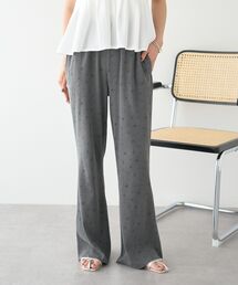 フラワーピグメントリブフレアパンツ
