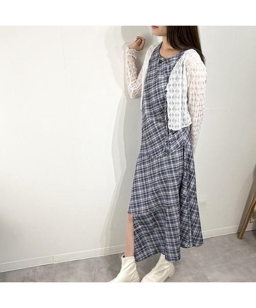 marcydorn(マーシードルン)の「アシンメトリーヘムチェックロングワンピース ノースリーブ(ワンピース・レディース・ブルー・S/M/L)」の20枚目の写真