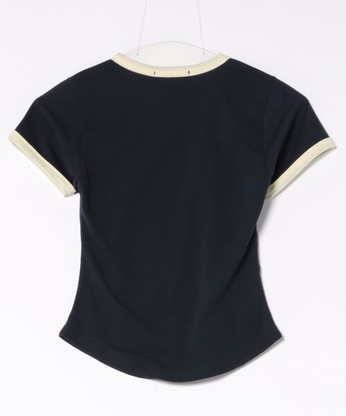 mellomela.(メロメラ)の「ショート丈配色Tシャツ(Tシャツ/カットソー・レディース・ネイビー/スカイブルー/ホワイト・FREE)」の4枚目の写真