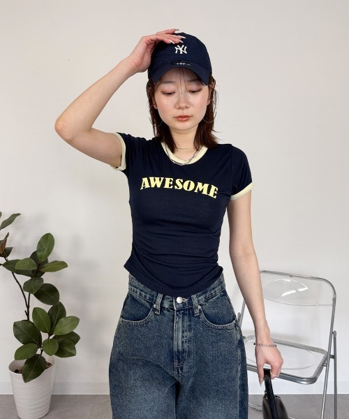 mellomela.(メロメラ)の「ショート丈配色Tシャツ(Tシャツ/カットソー・レディース・ネイビー/スカイブルー/ホワイト・FREE)」の18枚目の写真