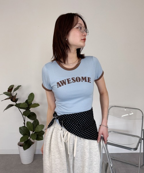 mellomela.(メロメラ)の「ショート丈配色Tシャツ(Tシャツ/カットソー・レディース・ネイビー/スカイブルー/ホワイト・FREE)」の8枚目の写真