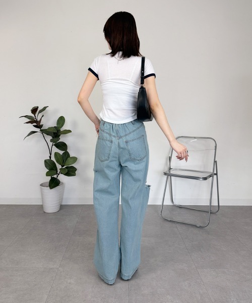 mellomela.(メロメラ)の「ショート丈配色Tシャツ(Tシャツ/カットソー・レディース・ネイビー/スカイブルー/ホワイト・FREE)」の13枚目の写真