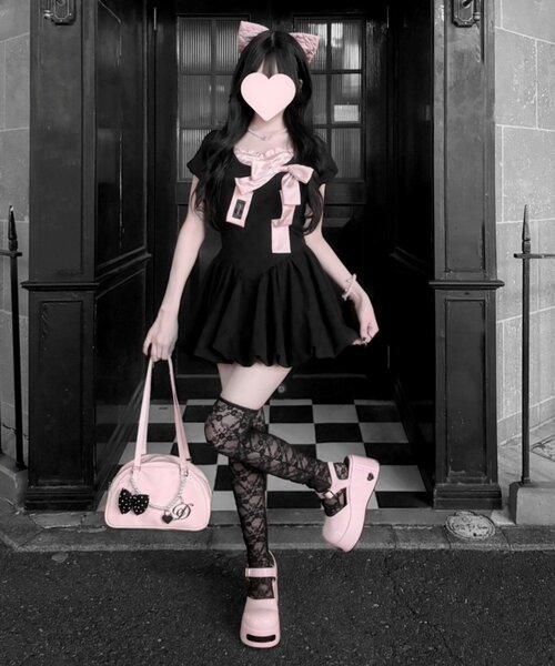 OLIVE des OLIVE(オリーブデオリーブ)の「【インフルエンサー企画】miko ribbon balloon dress(ワンピース・レディース・ピンク/ブラック・FREE)」の14枚目の写真