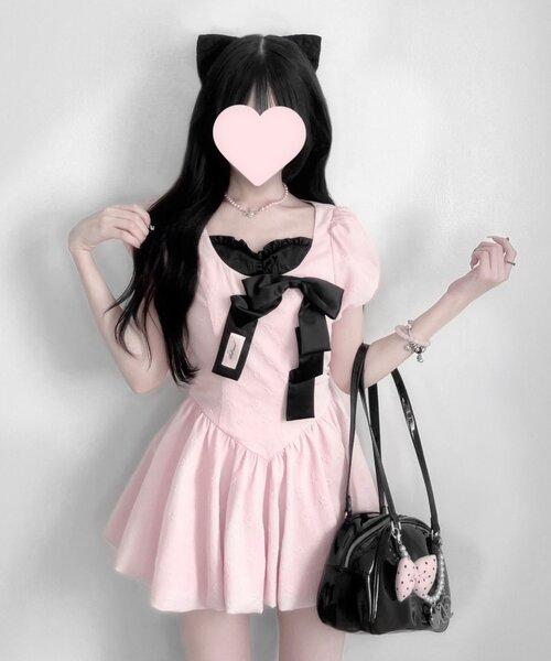 OLIVE des OLIVE(オリーブデオリーブ)の「【インフルエンサー企画】miko ribbon balloon dress(ワンピース・レディース・ピンク/ブラック・FREE)」の17枚目の写真