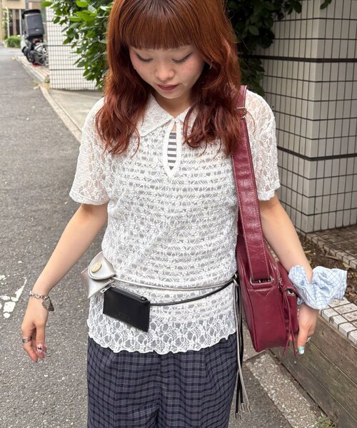 CIAOPANIC(チャオパニック)の「2WAYストレッチレースポロ半袖トップス(シャツ/ブラウス・レディース・ホワイト/ブラック/アイボリー・ONE SIZE)」の21枚目の写真