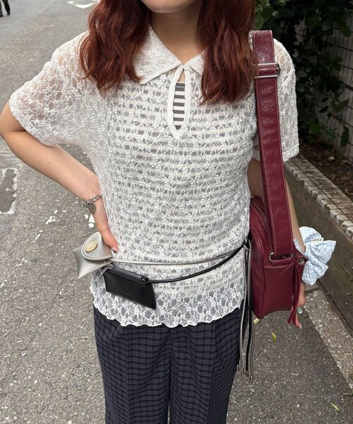 CIAOPANIC(チャオパニック)の「2WAYストレッチレースポロ半袖トップス(シャツ/ブラウス・レディース・ホワイト/ブラック/アイボリー・ONE SIZE)」の22枚目の写真