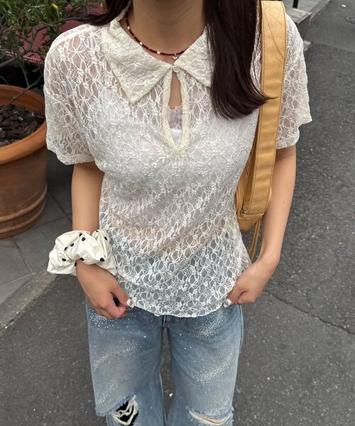 CIAOPANIC(チャオパニック)の「2WAYストレッチレースポロ半袖トップス(シャツ/ブラウス・レディース・ホワイト/ブラック/アイボリー・ONE SIZE)」の19枚目の写真